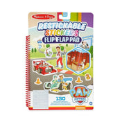 Melissa & Doug Mancs őrjárat újrahasználható matricás füzet borítója, színes grafikákkal és 130 matricát tartalmazó készlettel, spirálos kivitelben.