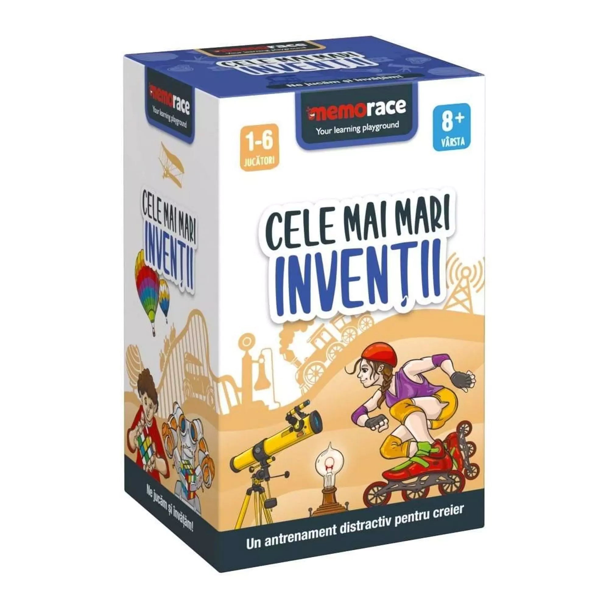 Memorace - Cele Mai Mari Invenții: A játék doboza, "Cele Mai Mari Invenții" című Memorace társasjáték, különböző találmányok és felfedezések bemutatásával.