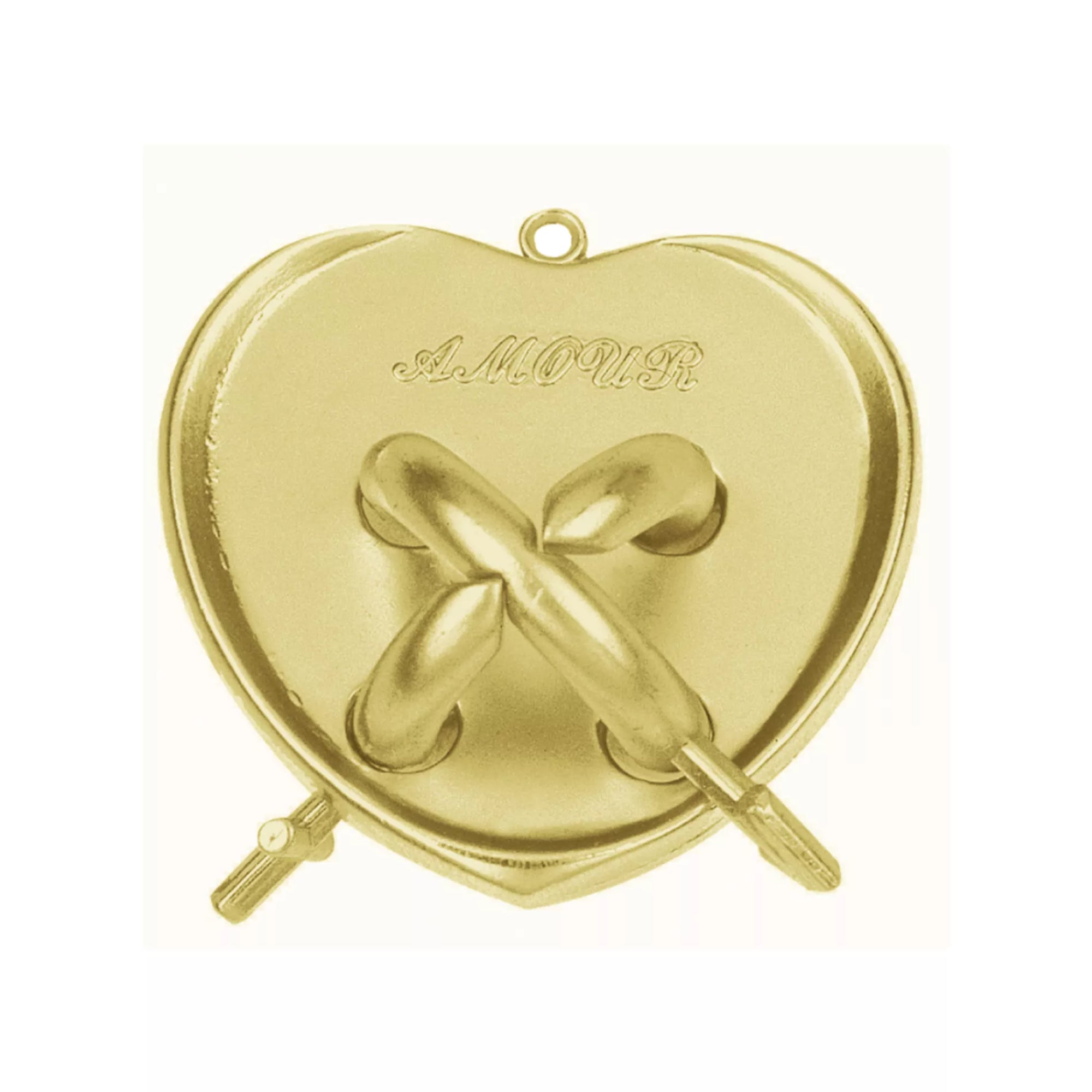 Mini Huzzle Amour Gold – szív alakú, aranyszínű fém logikai kirakó, amely romantikus motívummal díszített és szétszedhető elemeket tartalmaz.