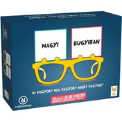 Nagyi bugyiban magyar nyelvű társasjáték doboza elölnézetből, jellegzetes szemüveges grafikával, „Ki vagyok? Hol vagyok?” partijáték felirattal és 2–6 játékos ikonokkal.