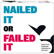 „Nailed It or Failed It doboz előlapja: letisztult fehér dizájn, fekete és pink grafikai elemekkel és nagy betűs címfelirattal.”