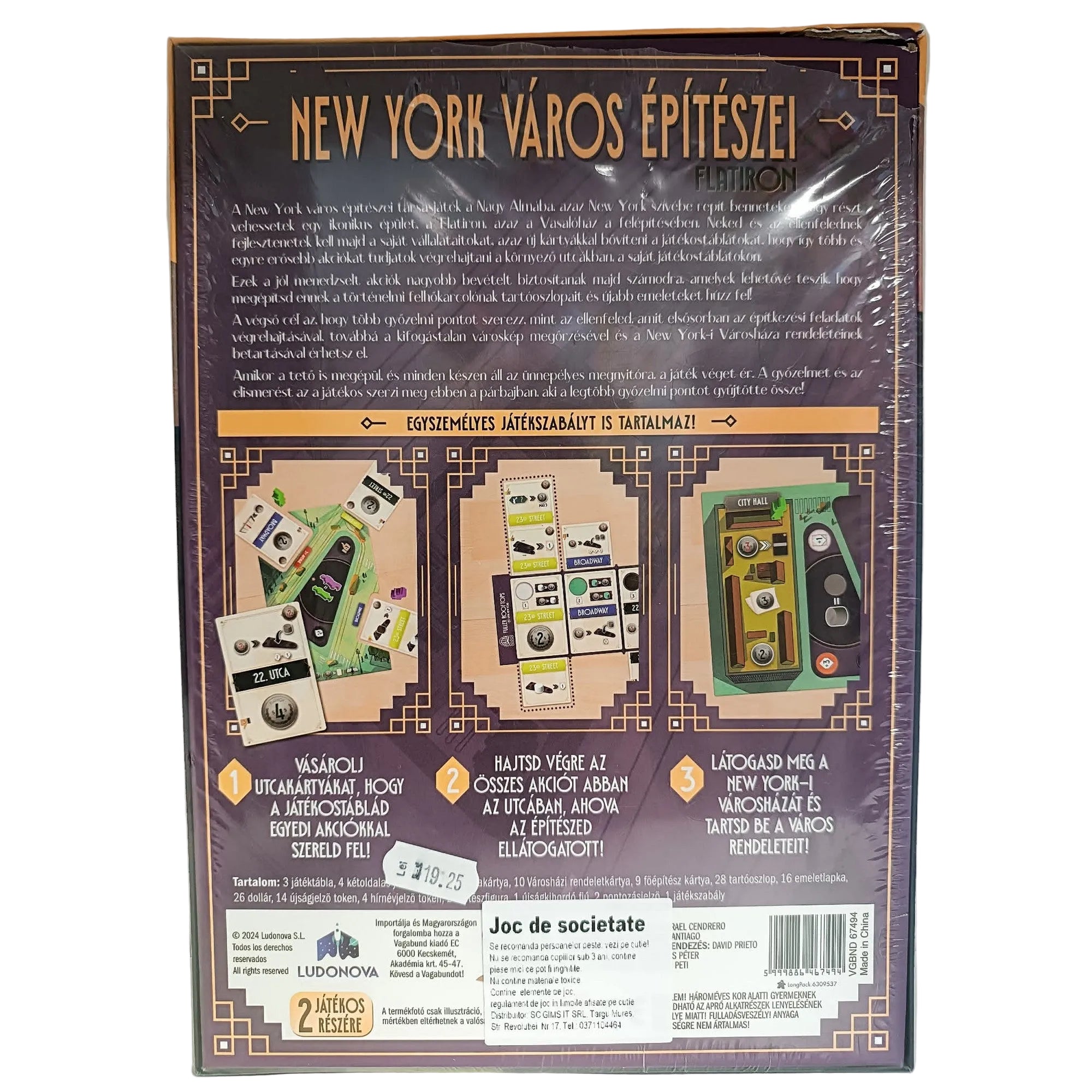 New York város építészei – Flatiron – a sérült doboz hátoldala, játékmenet és tartalom bemutatásával magyar nyelven.