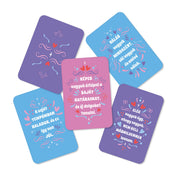 Önszeretet megerősítések kártyák színes, pozitív idézetekkel és szív motívumos, vidám dizájnnal.