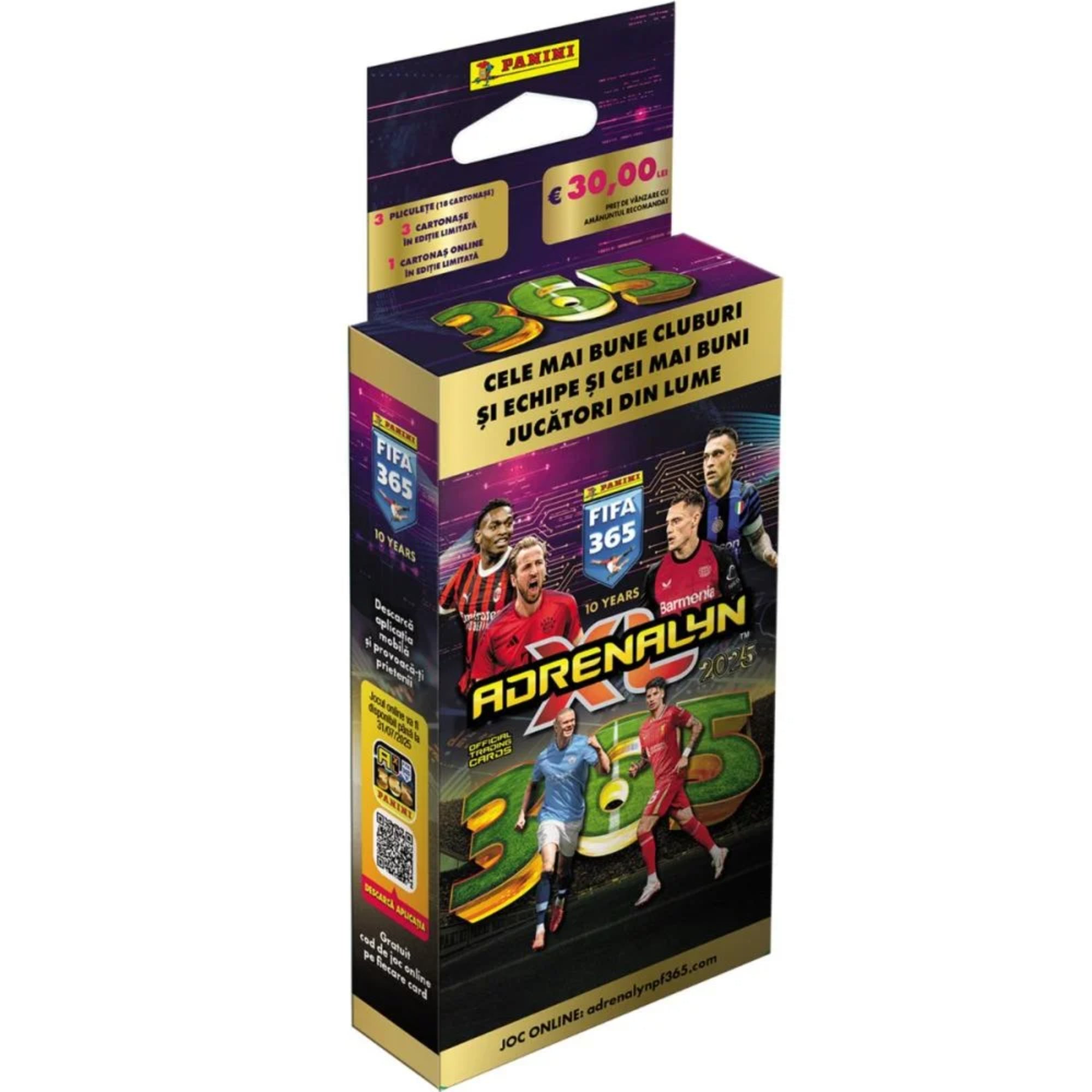 Panini FIFA 365 Adrenalyn XL 2025 Ecoblister kártyacsomag, 18 kártya, 3 limitált kiadású kártya és 1 online kártya, ideális futballrajongóknak.