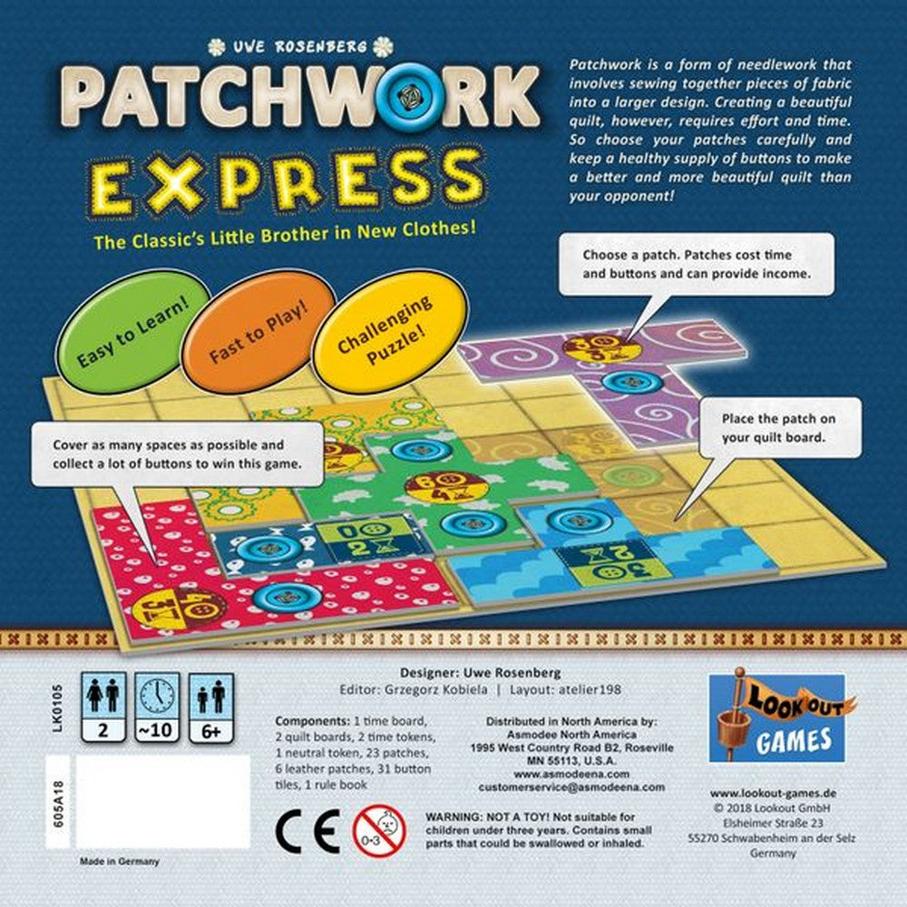 Patchwork Express Joc de societate în limba Engleză cutia din spate