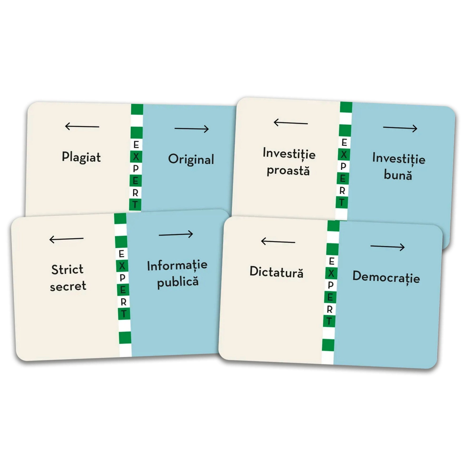 Pe aceeași lungime de undă társasjáték EXPERT szintű fogalomkártyái, absztrakt és társadalmi ellentétekkel.