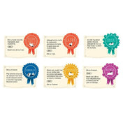 PETE társasjáték játékszabály kártyák, színes szalagikonos akciók és lépések illusztrációival.