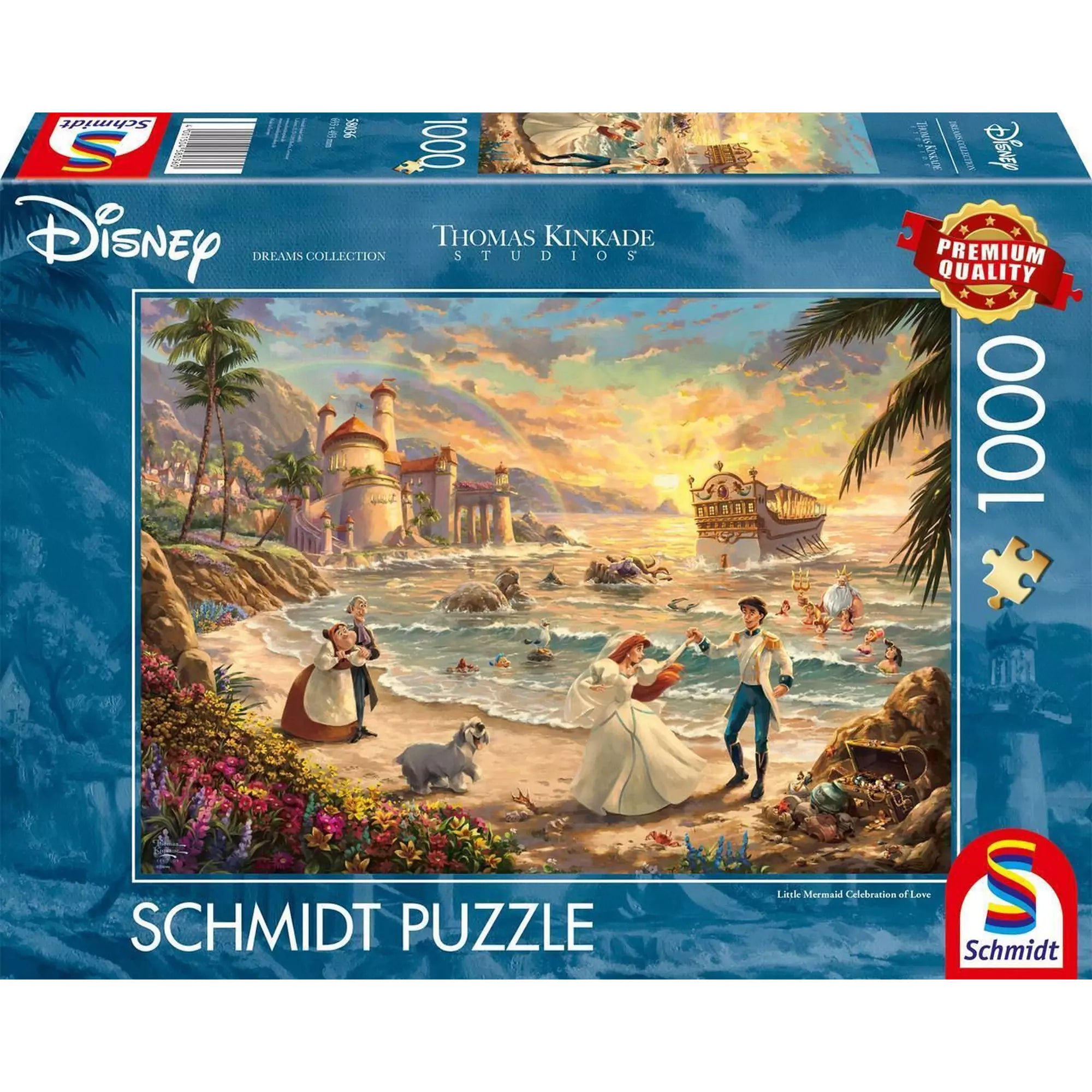 Ez a Schmidt Disney Little Mermaid Celebration of Love 1000 darabos puzzle egy varázslatos jelenetet ábrázol A kis hableány meséből. Ariel és Eric herceg romantikus pillanatát Thomas Kinkade művészi részletességgel örökíti meg, gyönyörű tengerparti háttérrel és vibráló színekkel. Kiváló minőségű darabjai tökéletesen illeszkednek, így minden Disney-rajongó számára felejthetetlen élményt nyújt.