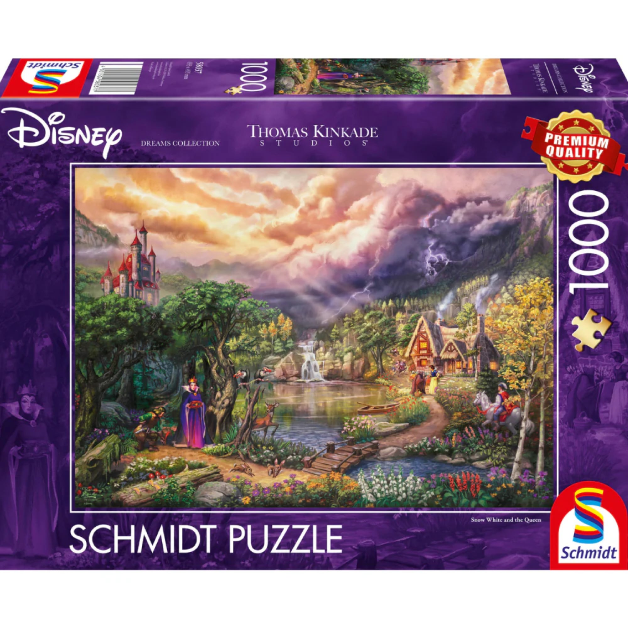 Puzzle Schmidt Disney – Hófehérke és a királynő, 1000 darabos puzzle doboza varázslatos, mesebeli tájképpel.