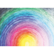 A képen Josie Lewis “Rising Rainbow” című művének lenyűgöző részlete látható: szivárványszínekben kavargó koncentrikus körök, melyek nyugalmat és energiát sugároznak. Az élénk színek és finoman ívelt vonalak izgalmas vizuális élményt nyújtanak.