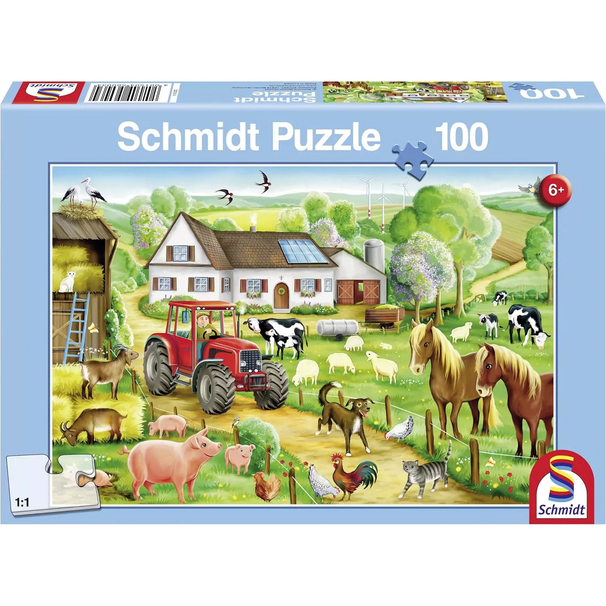 A Schmidt Merry Farmyard 100 darabos puzzle egy vidám, részletgazdag farmi jelenetet ábrázol. A képen állatok, traktor és egy bájos vidéki ház látható, amely tökéletesen visszaadja a farm életének nyüzsgő hangulatát. Ideális választás gyermekeknek és családi kikapcsolódáshoz.