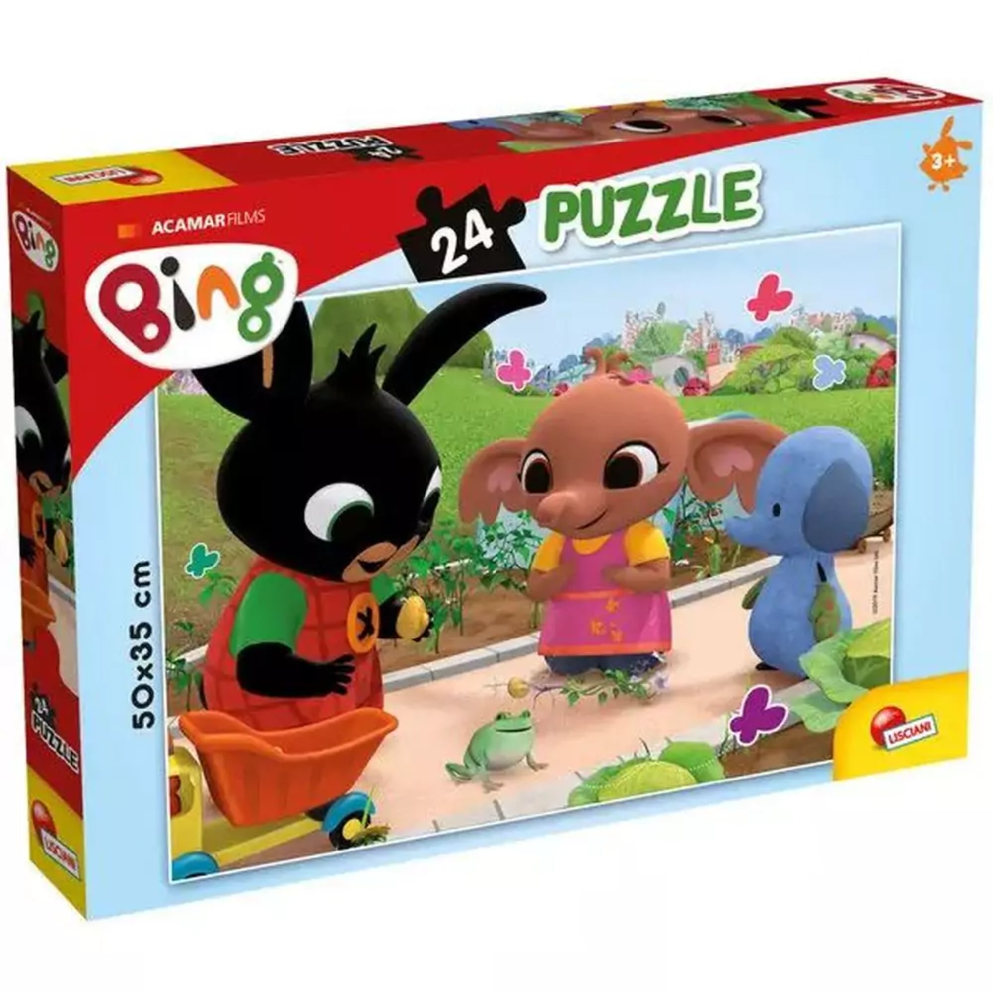 Puzzle Trefl: Bing Béka, 24 darabos kirakós - A puzzle doboza Bing és barátai vidám kertészeti kalandját ábrázolja.