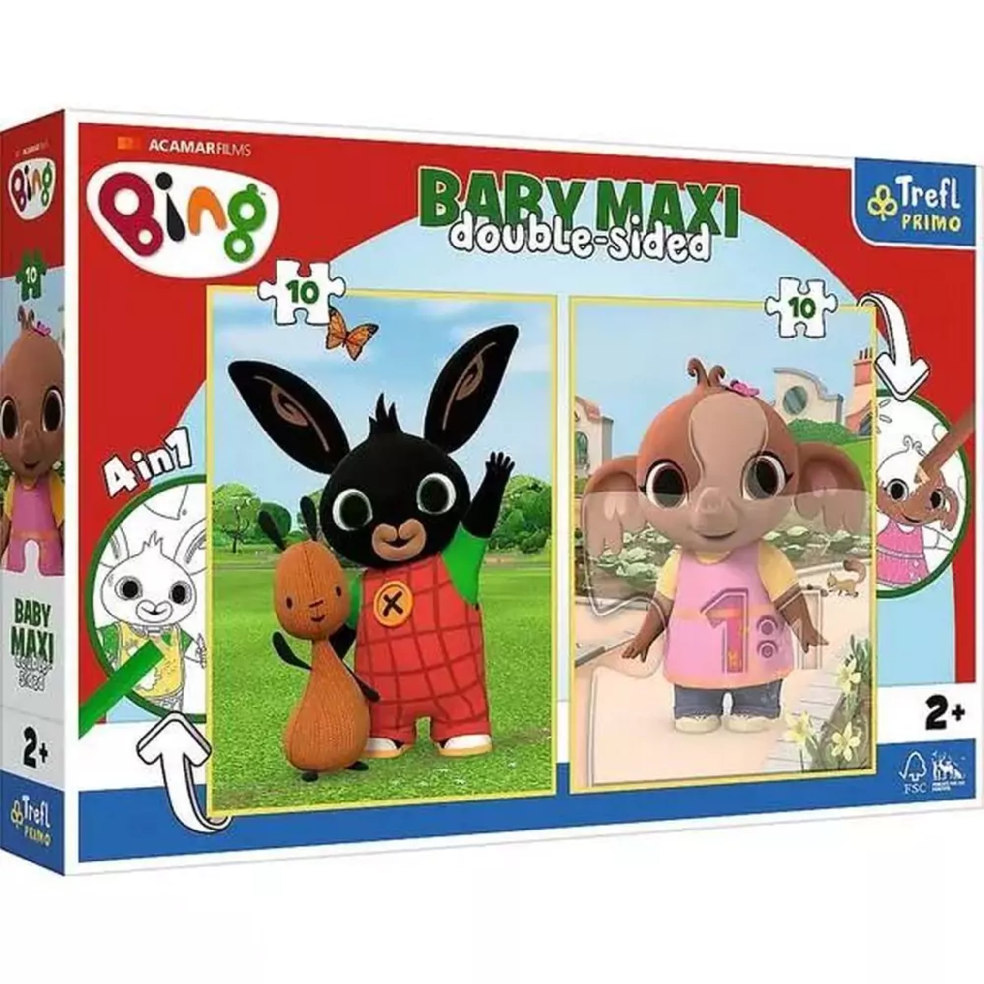 Puzzle Trefl: Bing és barátai, 2x10 darabos kirakós – A doboz borítója két különböző Bing-témájú képpel, amely színes és szórakoztató kirakós élményt kínál gyerekeknek.