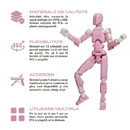 Robot figurina 3D cu articulatii R13 - Roz