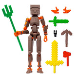 Robot jucarie cu articulatii R13 tip Minecraft, maro-portocaliu