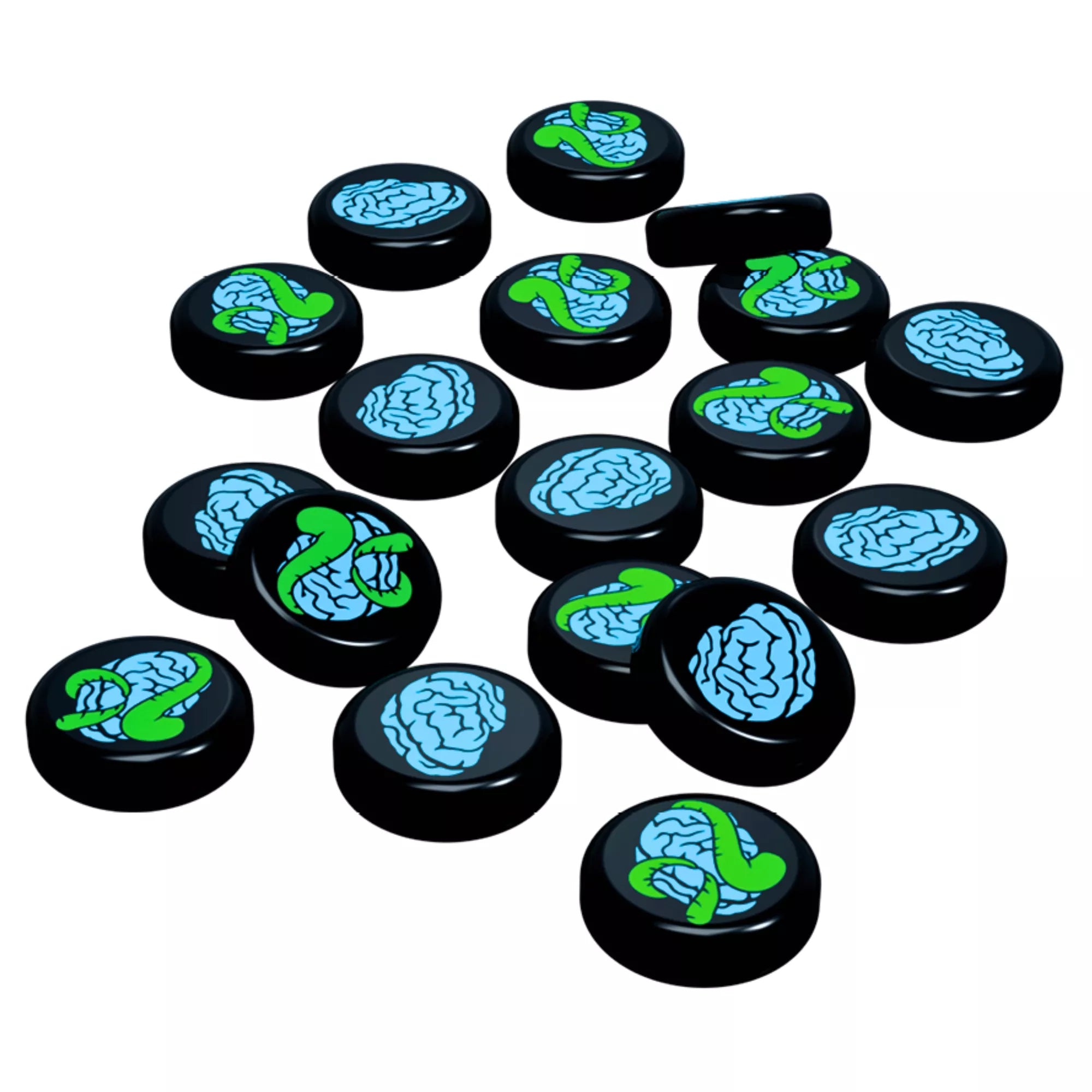 Rettegés Arkhamban: Lovecraft Levél őrületjelölők, agy és kígyó ikonokkal ellátott korongok a dedukciós játékhoz