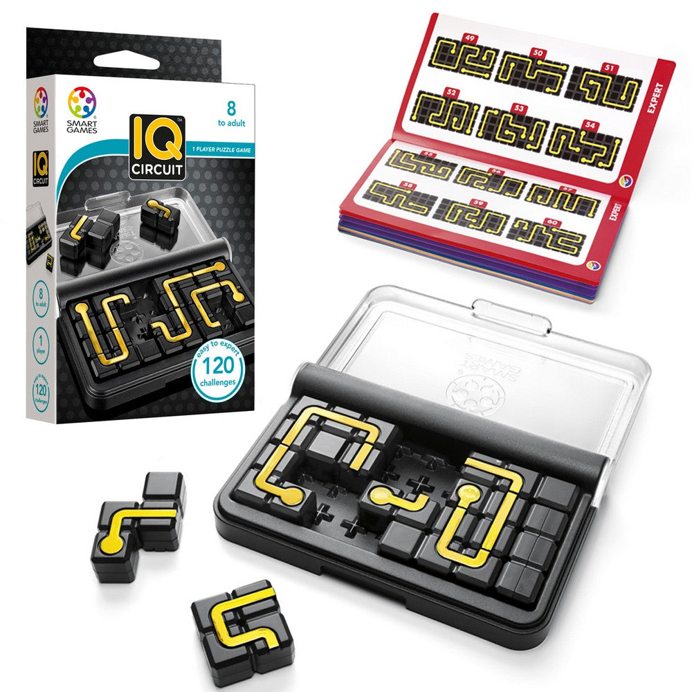 Smart Games IQ Circuit cutia, jocul desfacut si caiteul de exercitii incluse in cutie