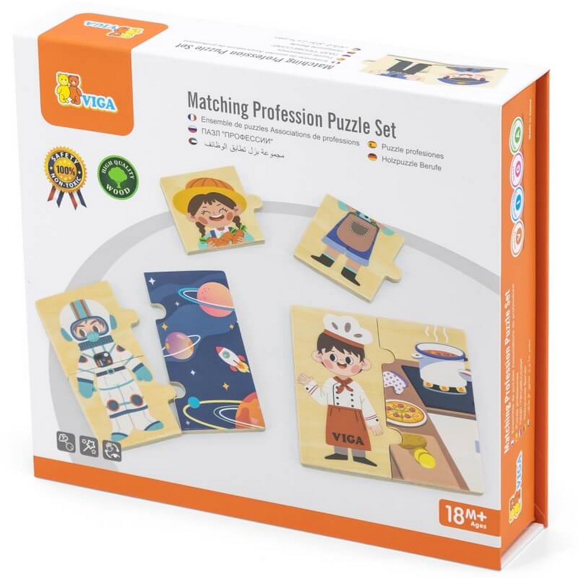 Viga Matching Profession Puzzle Set – a termék doboza elölről, foglalkozáspuzzle illusztrációkkal.