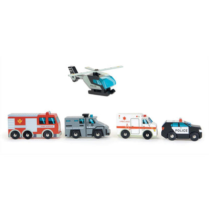 Set vehicule de salvare, din lemn premium - Emergency Vehicles - 5 piese - TL8662