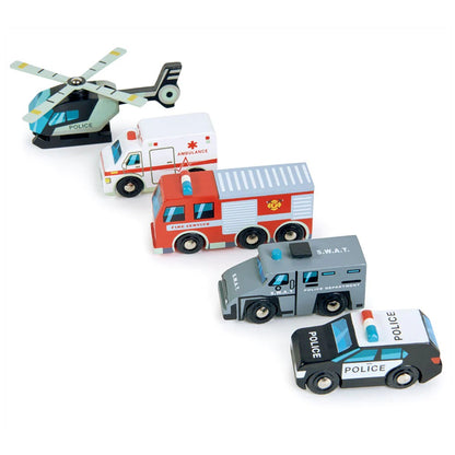 Set vehicule de salvare, din lemn premium - Emergency Vehicles - 5 piese - TL8662