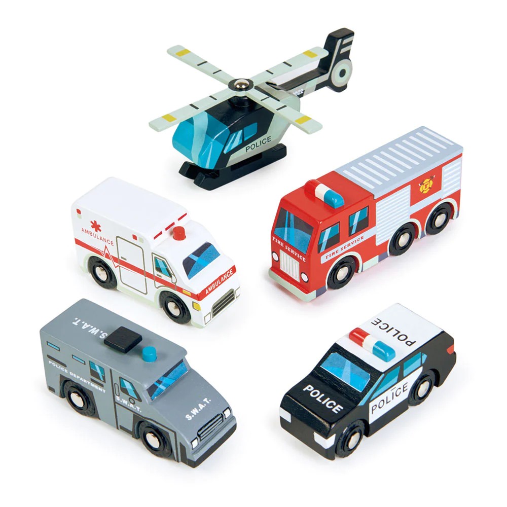 Set vehicule de salvare, din lemn premium - Emergency Vehicles - 5 piese - TL8662