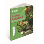 Tolki Animal Kingdoms interaktív könyv oldalnézetből, zöld borítóval és részletes állatvilág illusztrációkkal.