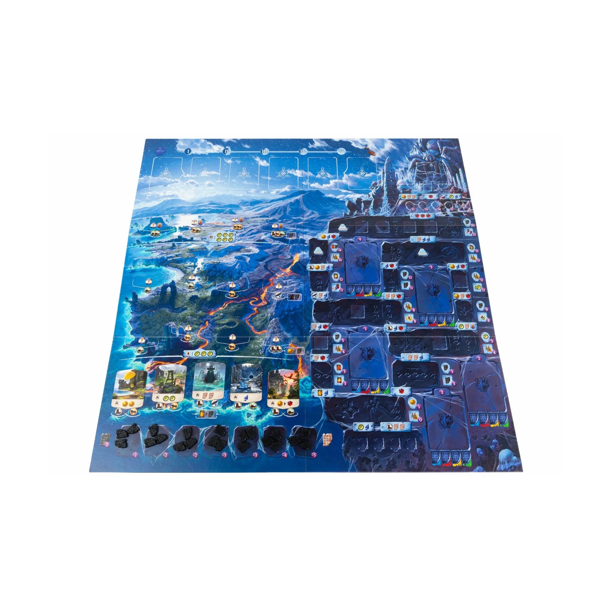 Arnak elveszett romjai: Sötét útvesztők magyar nyelvű kiegészítő sötét oldalú játéktábla vulkanikus tájjal.