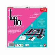 Top 10 társasjáték hátoldala, játéktábla, homokóra és kártyák bemutatásával.