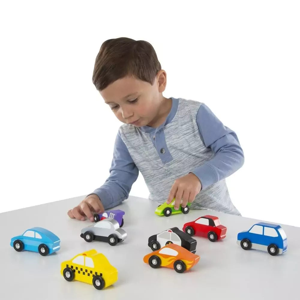 Melissa & Doug, Set de 9 masini din lemn