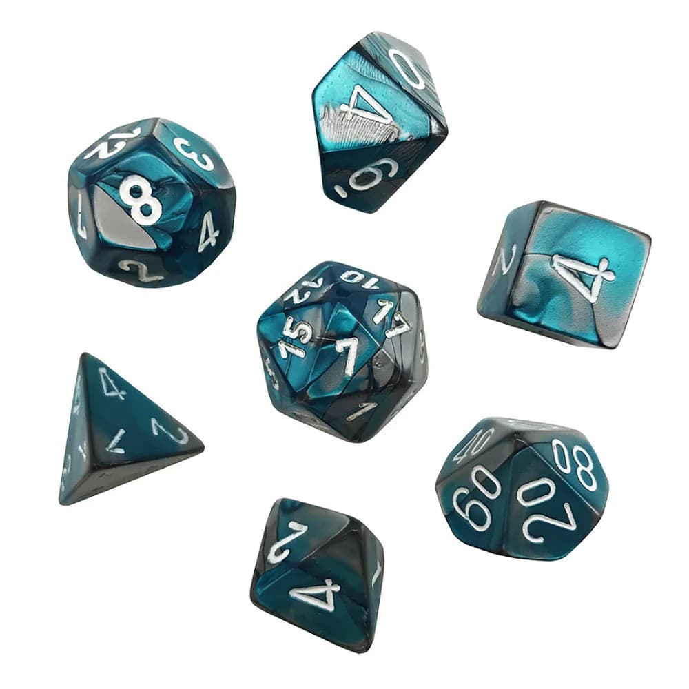 Chessex Gemini Steel Teal/White Mini Polyhedral 7 Die Set chx20656