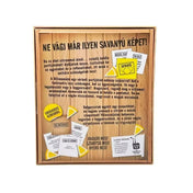 A DILIMONÁDÉ partijáték hátoldala részletes leírással és illusztrációkkal, vicces szövegekkel és kártyalap-részletekkel.