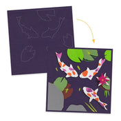 Djeco 3D papírkép készítő szett – kivágási sablonok és elkészült koi halas kompozíció bemutatása.