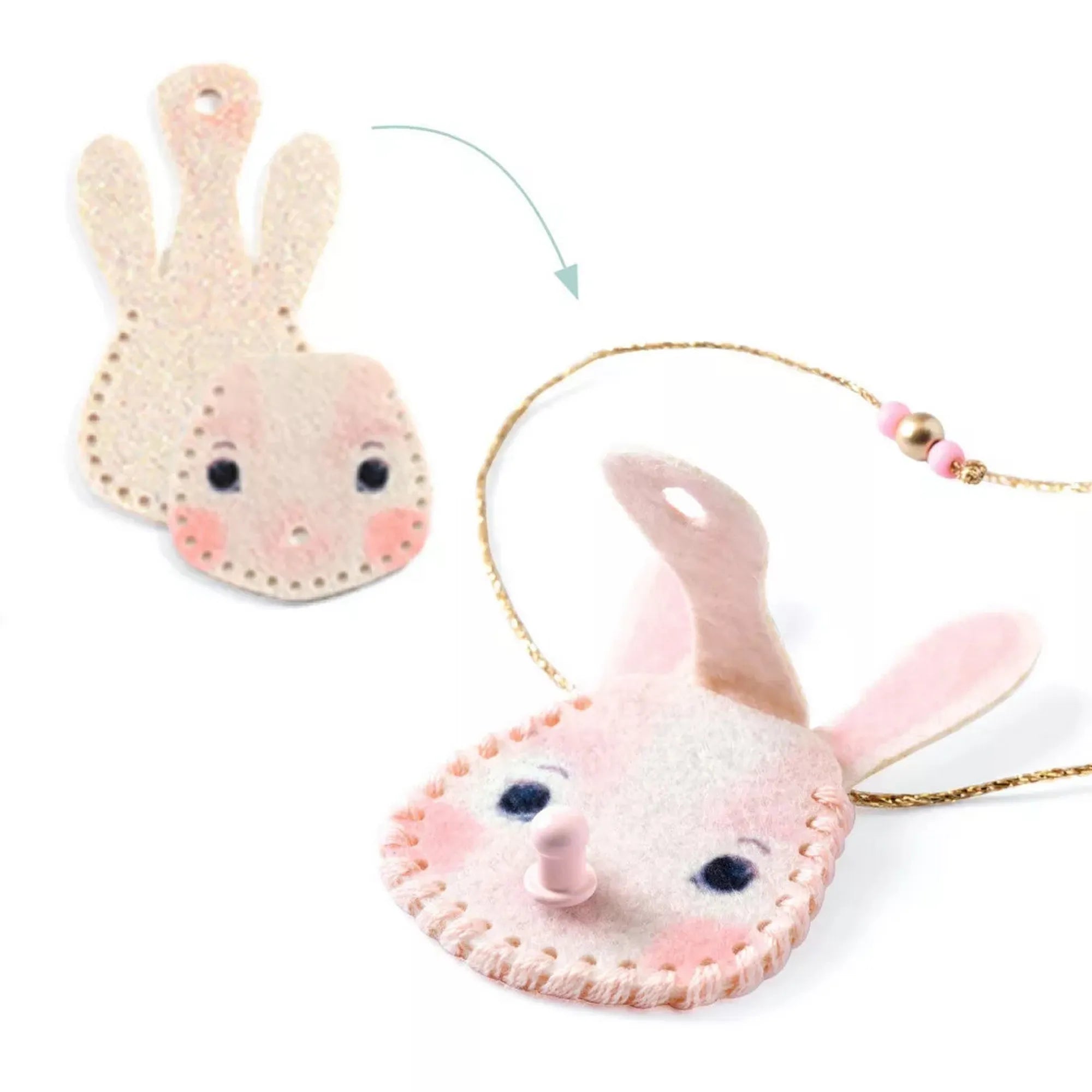 Djeco Csináld magad állatos nyaklánc készítő nyuszis medáljának összeállítása, nyitható, titkos rekesszel.