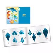 Djeco tengeri origami hajtogatási útmutató delfin lépéseivel, jelölt hajtásvonalakkal és kivágási segédlettel