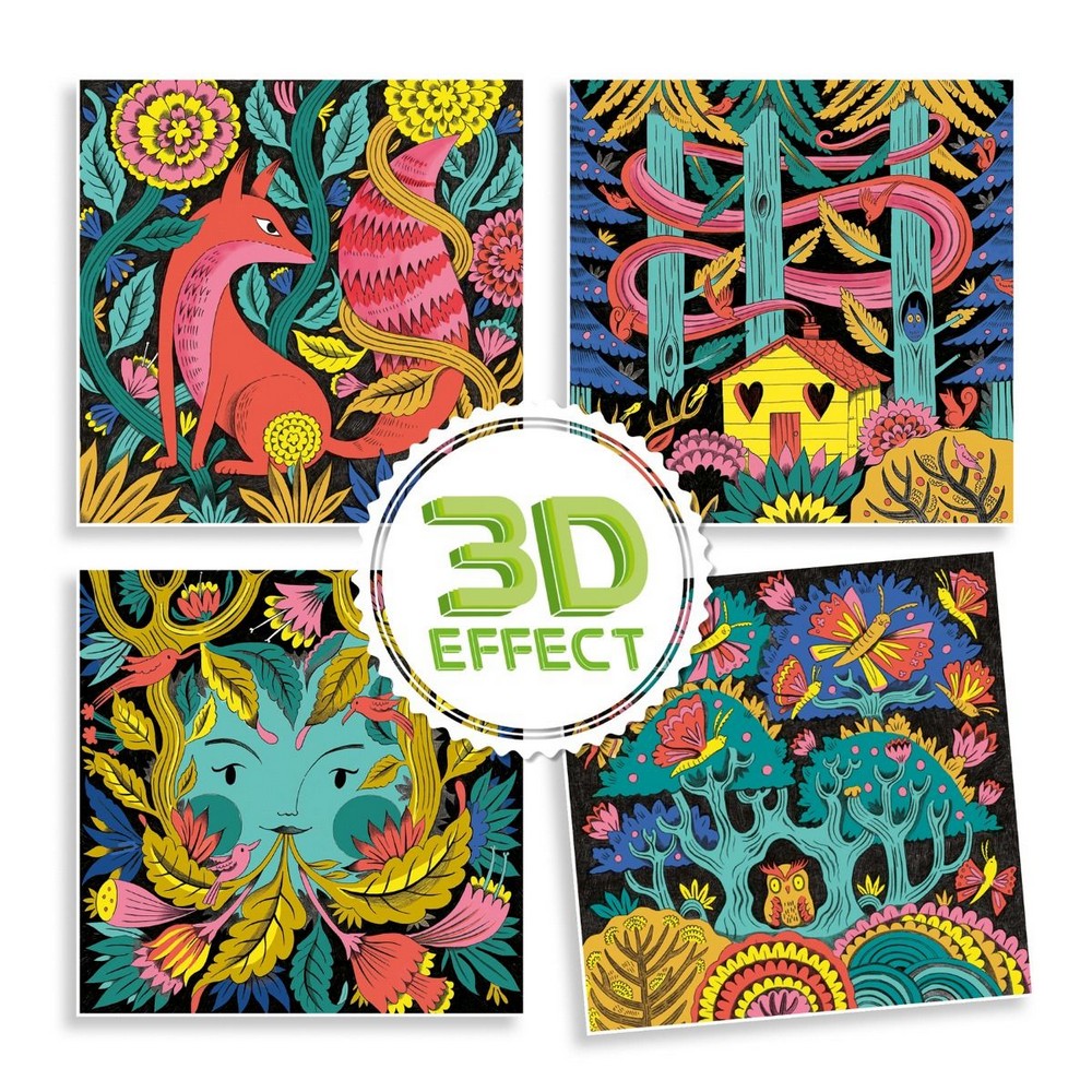 Djeco Set de colorat 3D "Pădure de fantezie" - cele patru picturi realizabile