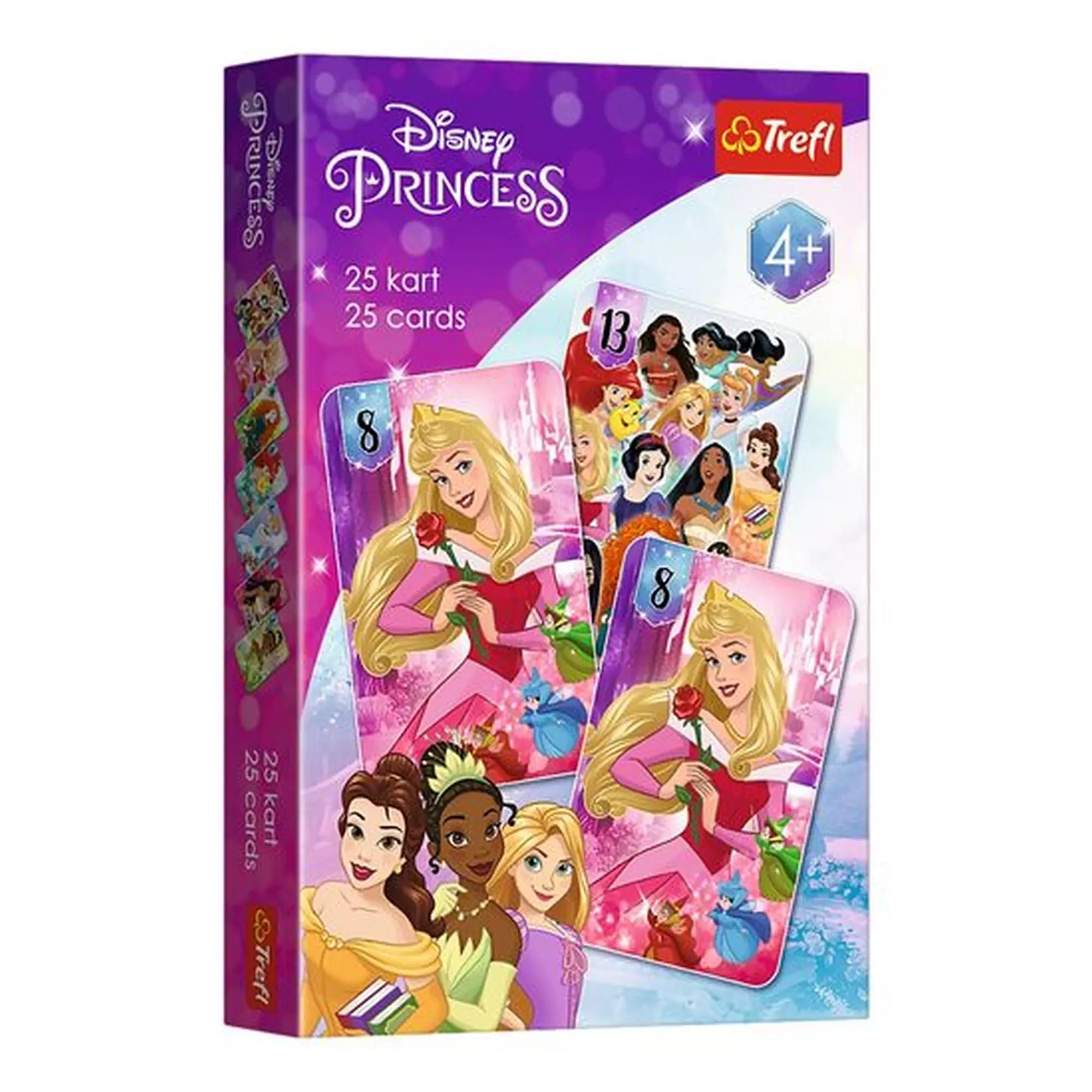 „Fekete Péter kártya: Disney Hercegnők – a játék doboza kedvenc hercegnőiddel és színes lapokkal, 25 darabos Trefl kiadás.”