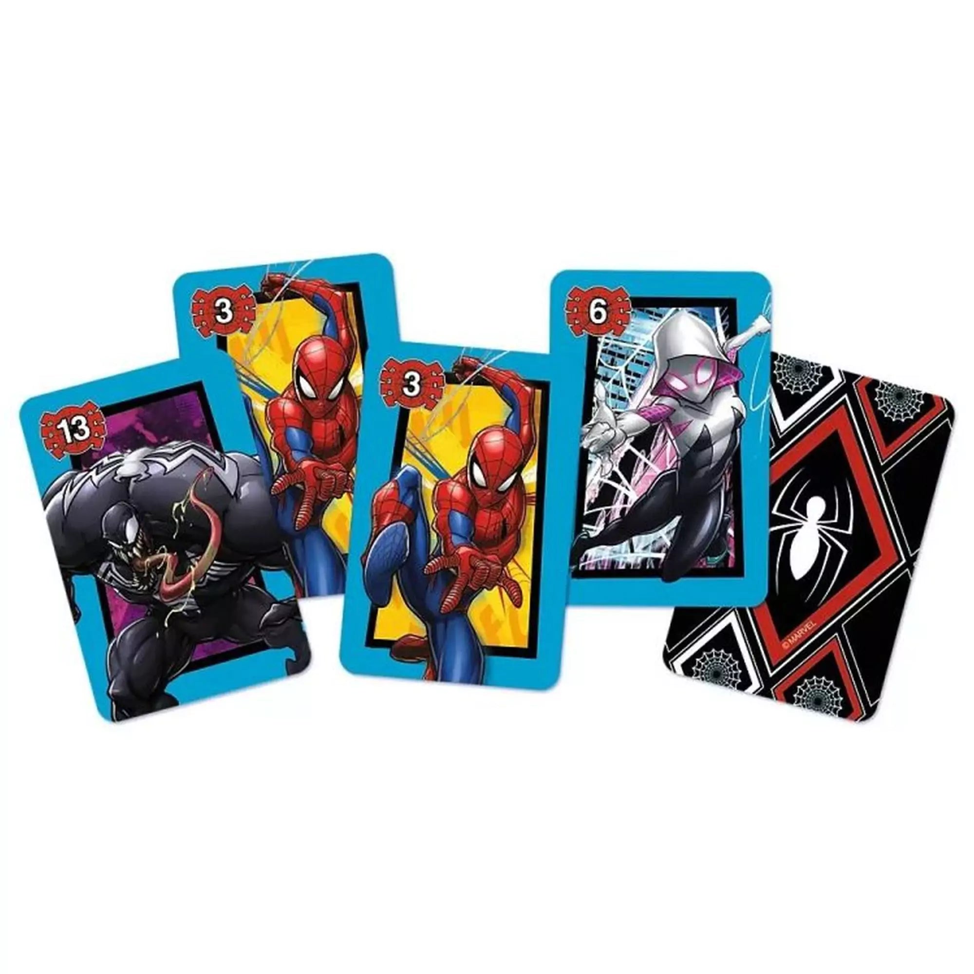 „Fekete Péter kártya: Pókember – kártyák Pókemberrel, Venommal és Spider-Gwennel, színes, akciódús grafikával.”