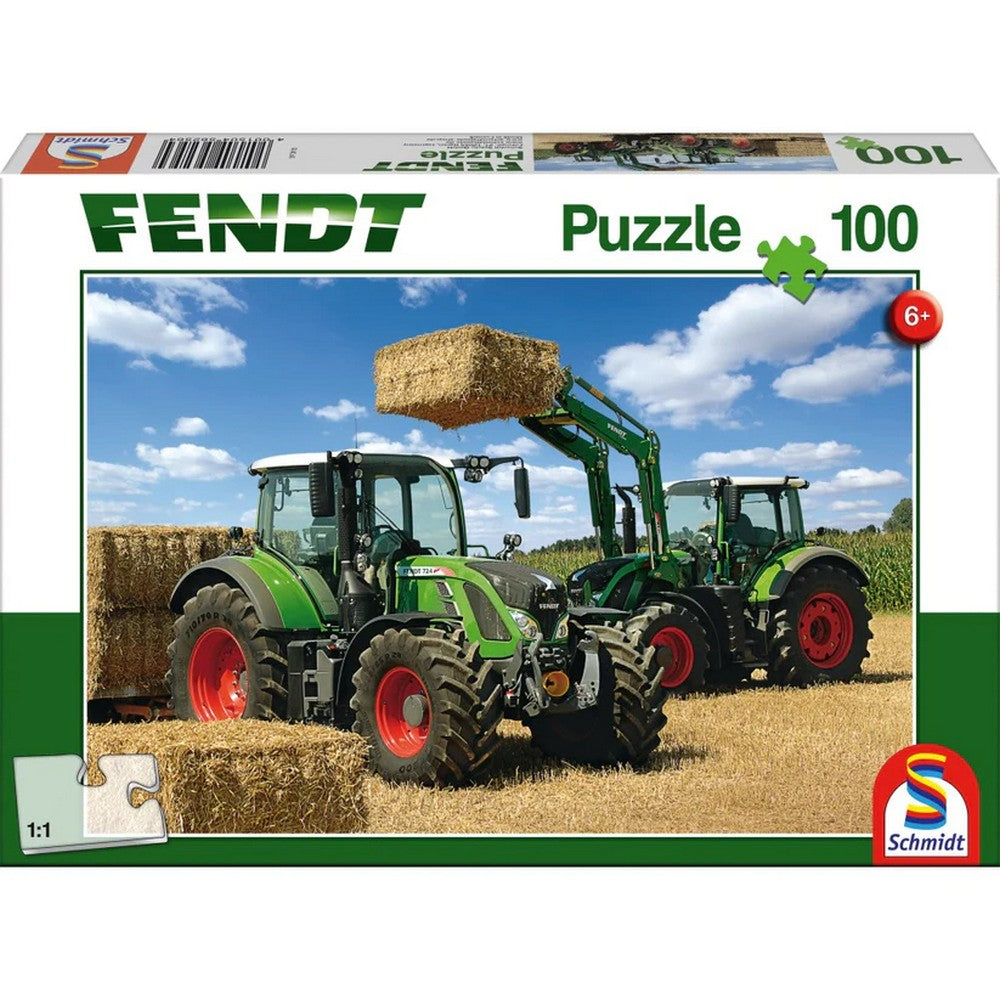 Puzzle Schmidt - Fendt 724 Vario, Fendt 716 Vario cu încărcător frontal Fendt Cargo, 100 piese