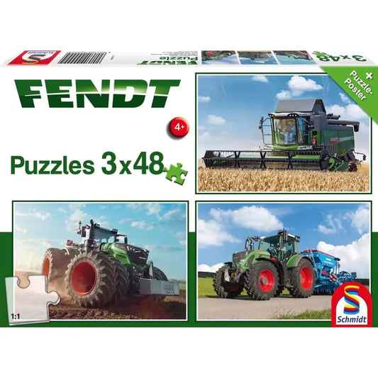 Puzzle Schmidt: Fendt - Fendt, Set de 3 x 48 piese + Cadou: poster