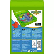 Flip n' Play Chameleon Crossing többnyelvű logikai játék hátoldala, színes kaméleon bábukkal, játéktáblával és termékinformációkkal.