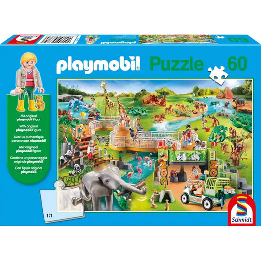 Puzzle Schmidt: playmobil - Gradina zoologica, 60 piese + Cadou: figurina playmobil