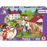 Puzzle Schmidt - Schleich: Horse Club - Grajdul cailor, 100 de piese + Cadou: Figurină cal