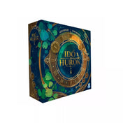 Az Időhurok társasjáték elegáns doboza, amelyen egy arany óraszerkezet és csillagokkal teli éjszakai égbolt látható. A dizájn varázslatos, misztikus hangulatot áraszt.