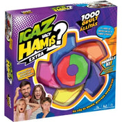 „Igaz vagy Hamis Extra társasjáték doboza lila háttérrel, középen a színes elektronikus játékkal, a sarkokban feliratokkal és családot ábrázoló fotóval.”