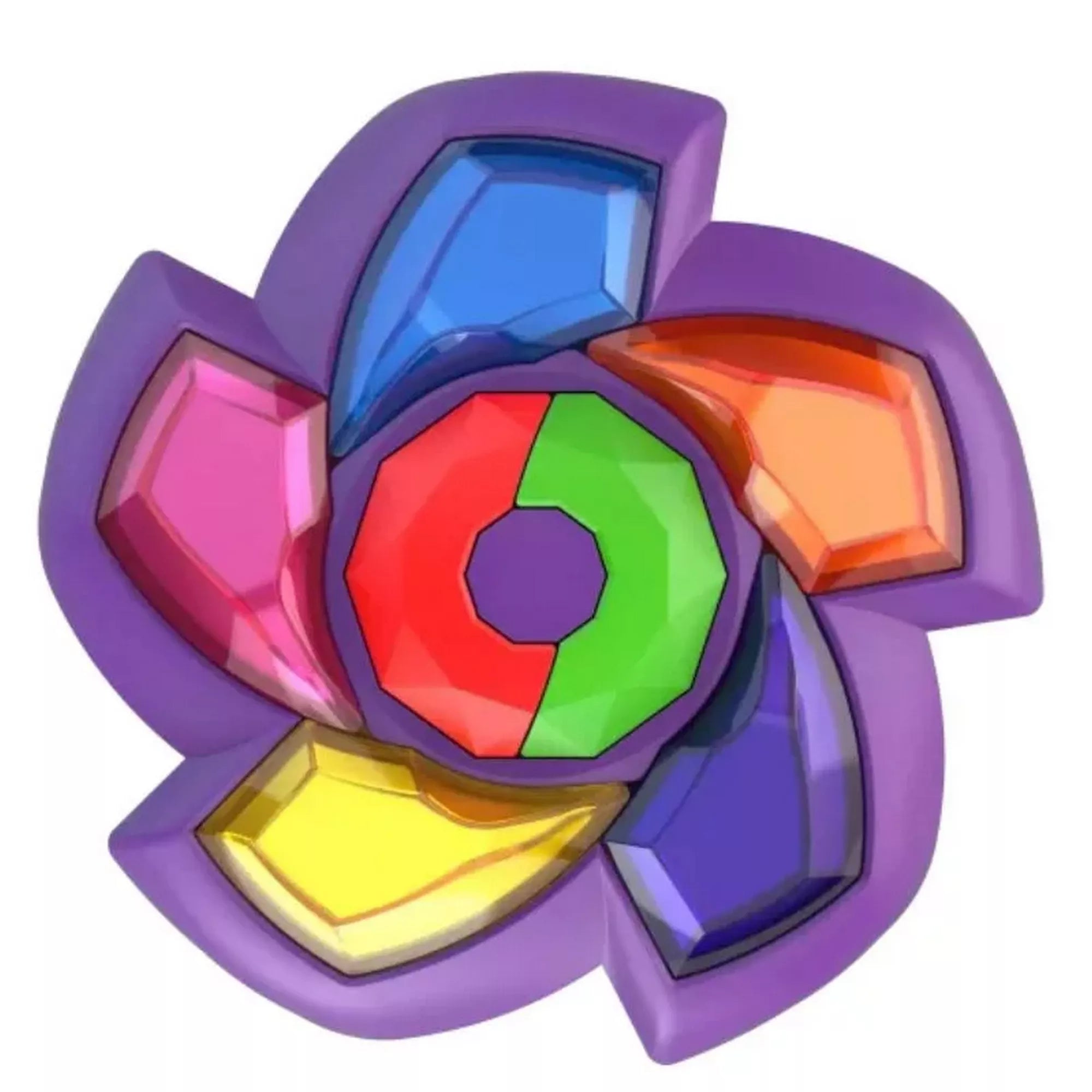 „Az Igaz vagy Hamis Extra elektronikus egysége felülnézetben: lila házban elhelyezett, színes gombokból álló kör alakú játékmodul.”