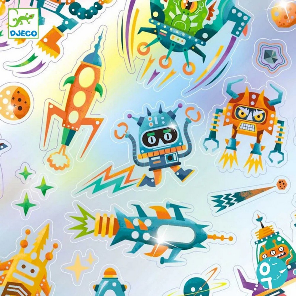 Intergalactic - autocolante holografice Djeco - exemple din set