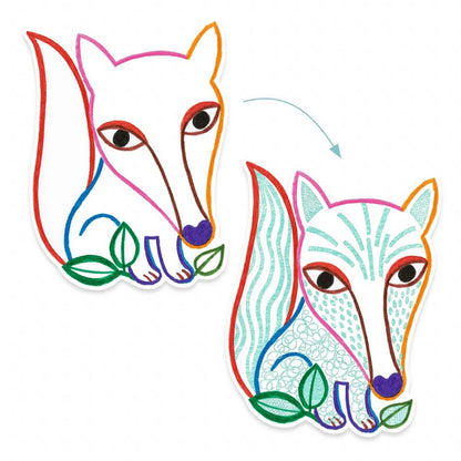 Animale din pădure - set de colorat Djeco - imaginea vulpea inainte si dupa colorare
