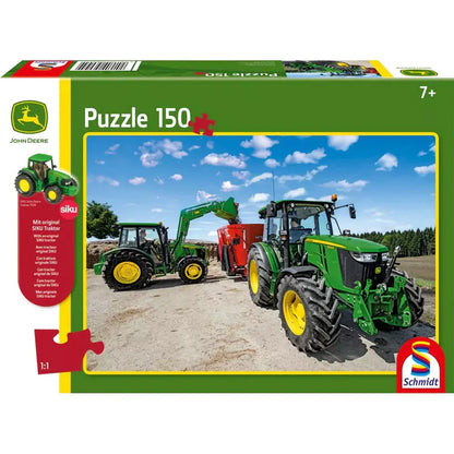 Puzzle Schmidt: John Deere - Tractor seria 5M, 150 piese + Cadou: macheta Siku cutie