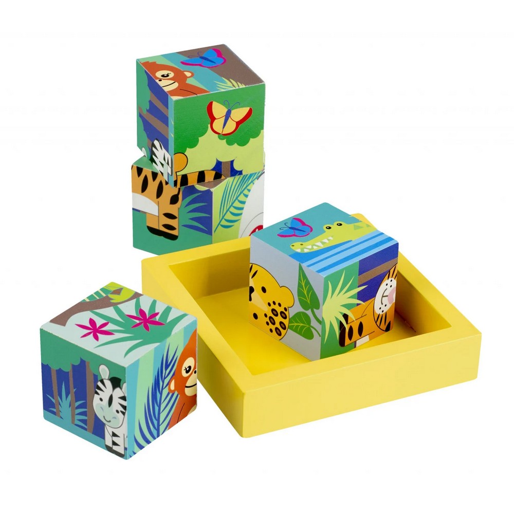 Cuburi cu animale din junglă, Orange Tree Toys continut ambalaj