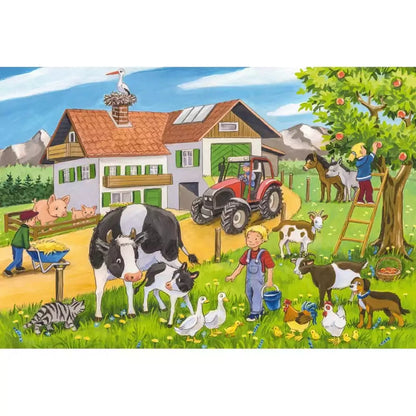 Puzzle Schmidt: La fermă, Set de 3 x 24 piese + Cadou: poster